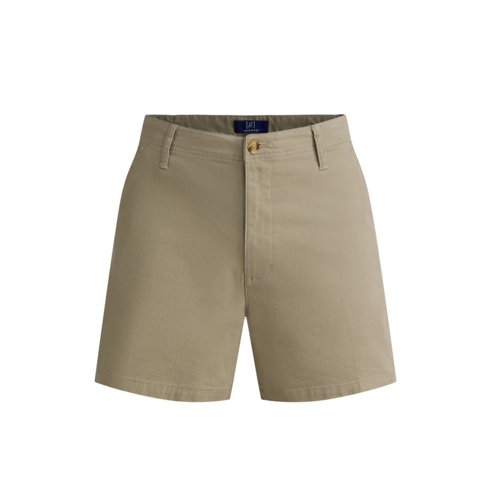 George Men's Khaki Flat Front Shorts Stone Wash ' 9 Inseam'